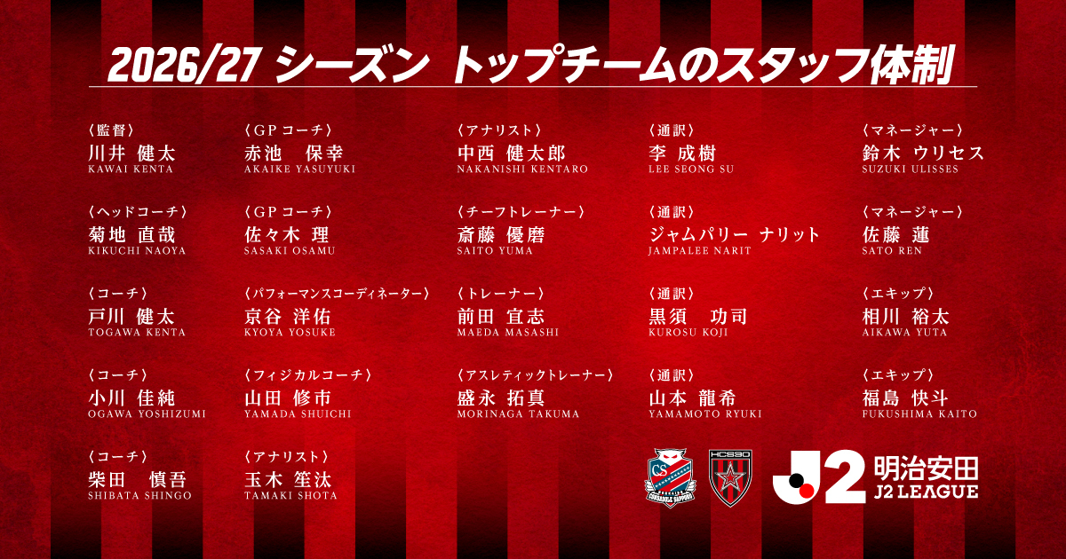 2026/27明治安田J2リーグ 北海道コンサドーレ札幌 トップチームの